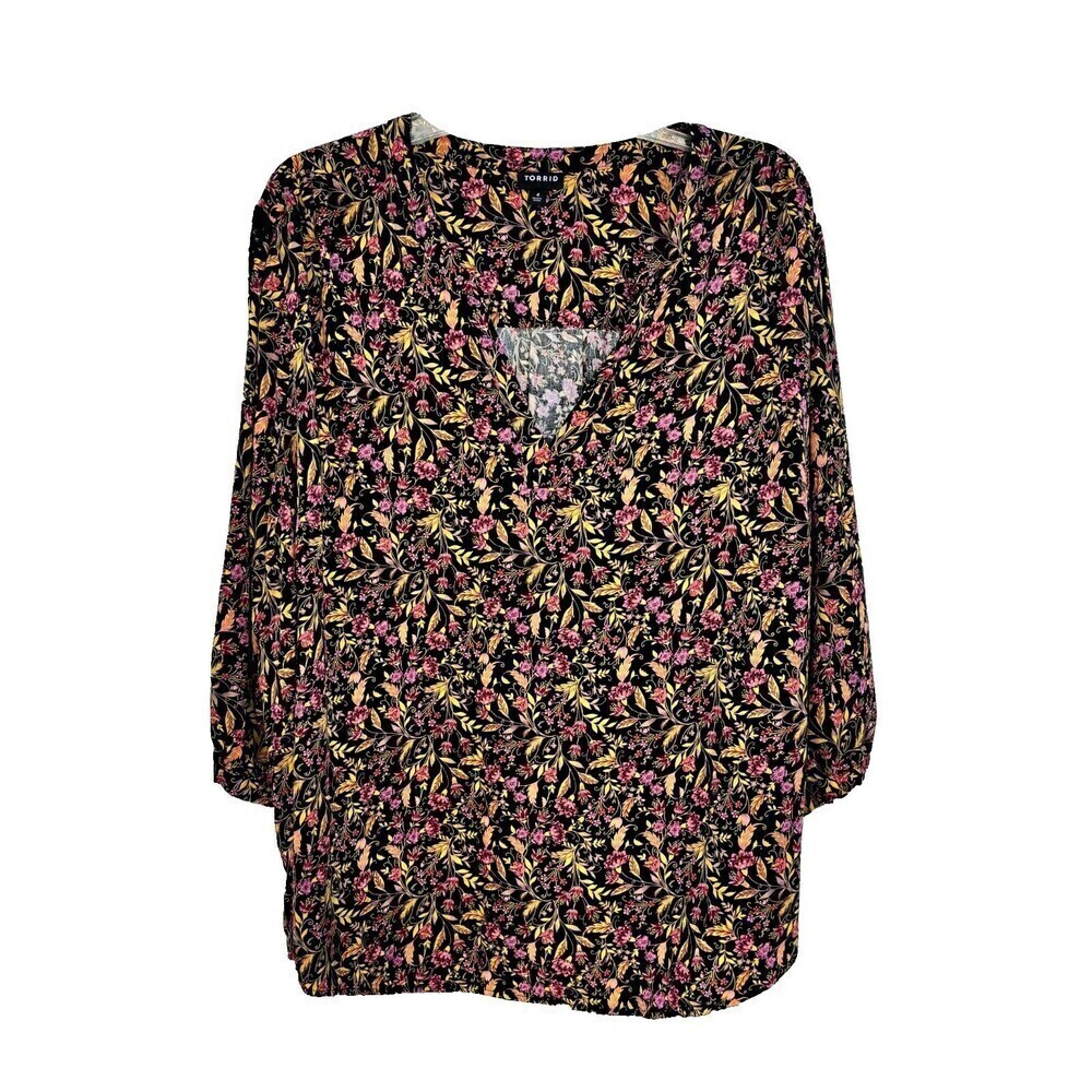 Torrid Women's Blouse Top Multicolor 4 Floral 3/4 Lace Sleeve V-Neck Pullover